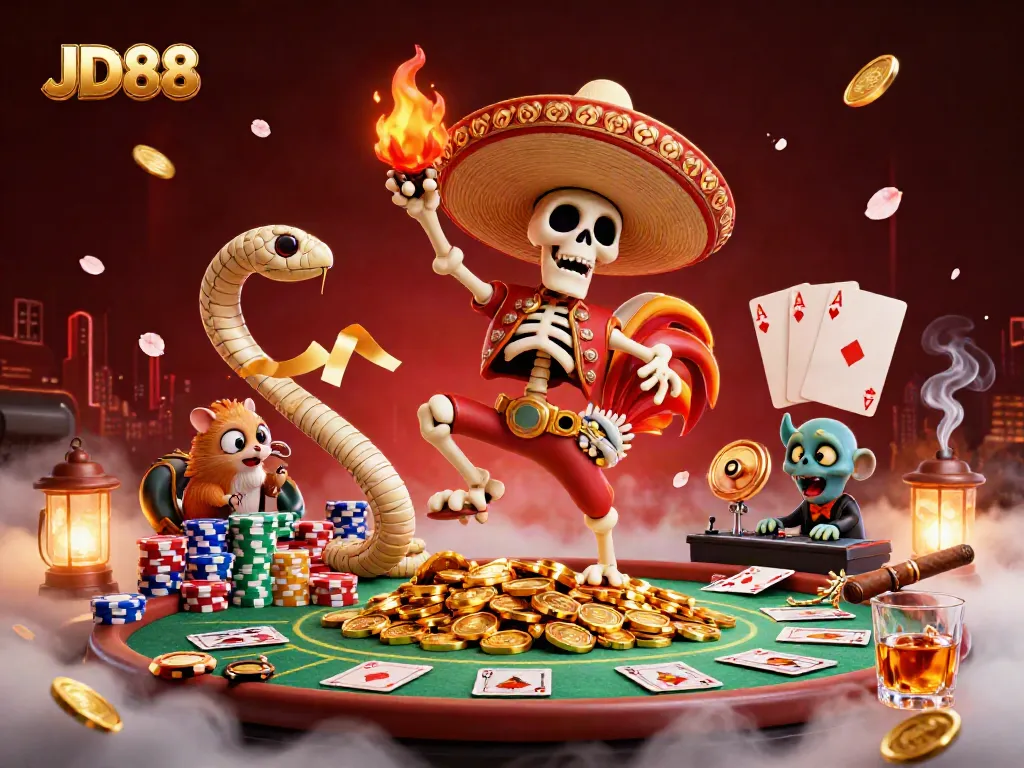 Experience JD88 excitement with a dynamic victory dance scene as characters celebrate on golden coins.