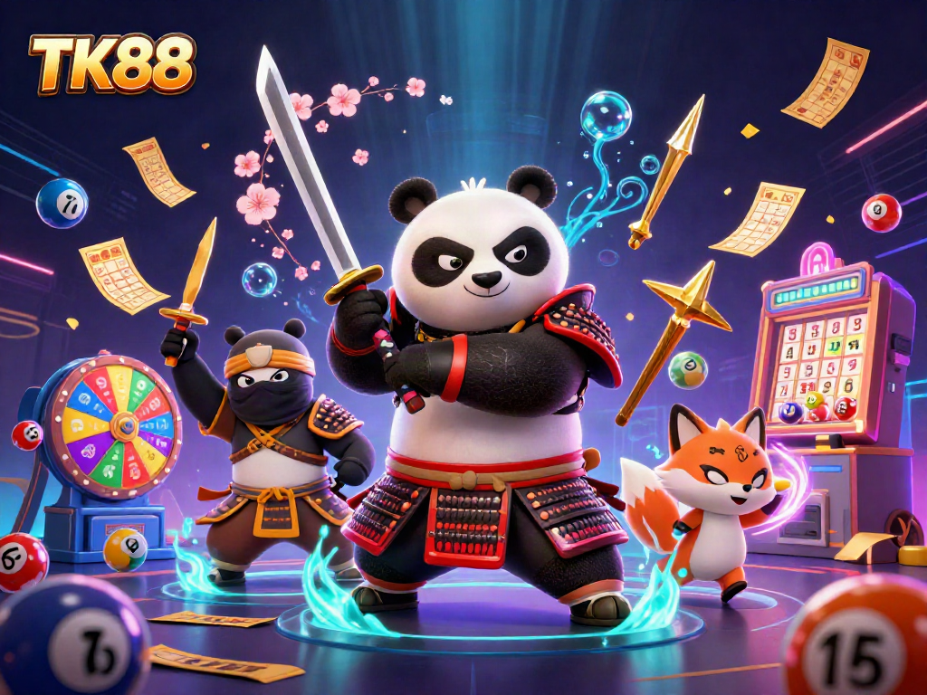 Win exciting rewards with TK88's vibrant lottery scene featuring dynamic characters!