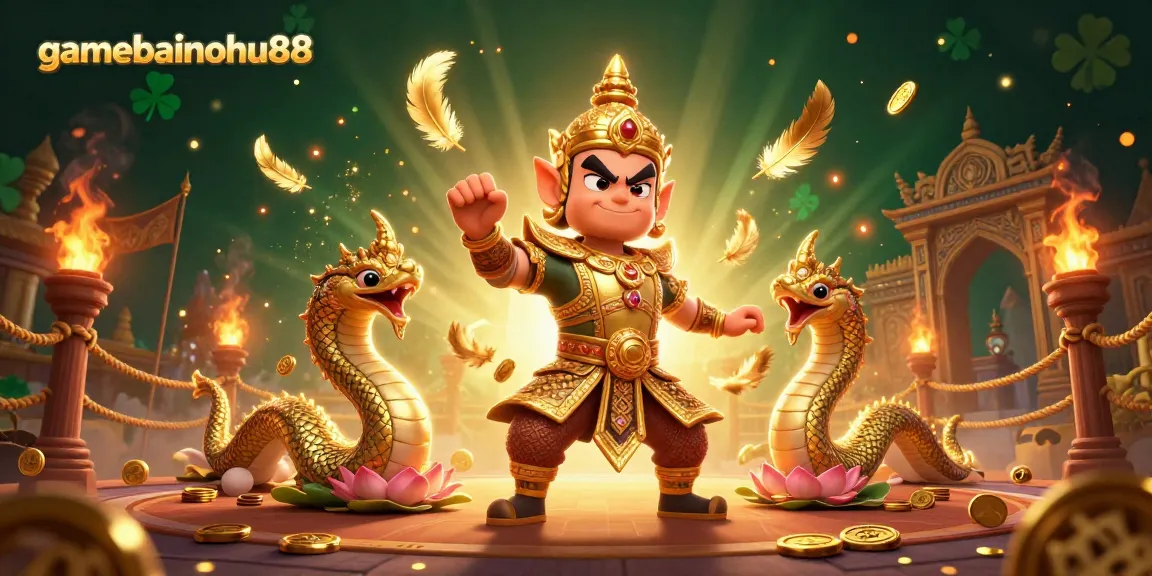 Experience thrilling action in gamebainohu88 with a vibrant illustration showcasing glorious golden treasures and temple guardians.