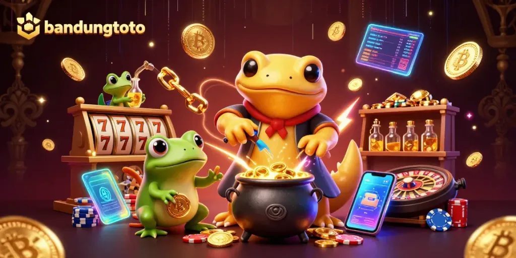 Experience vibrant gameplay with bandungtoto's interactive gaming elements surrounded by gold and rich casino themes.