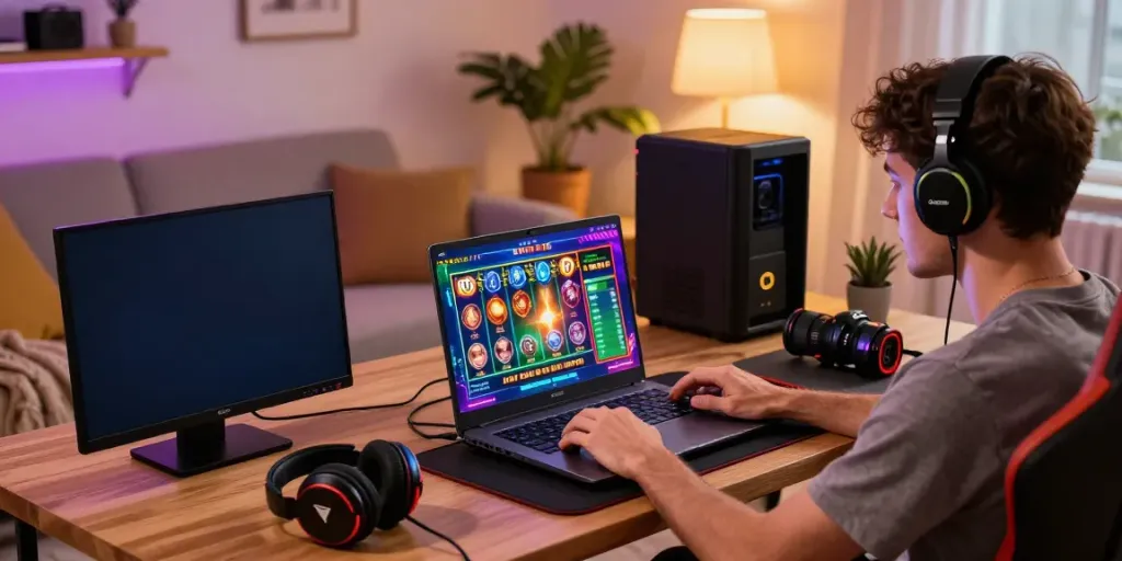 Pengalaman bermain di BUKUMIMPI138 dengan laptop dan permainan slot.