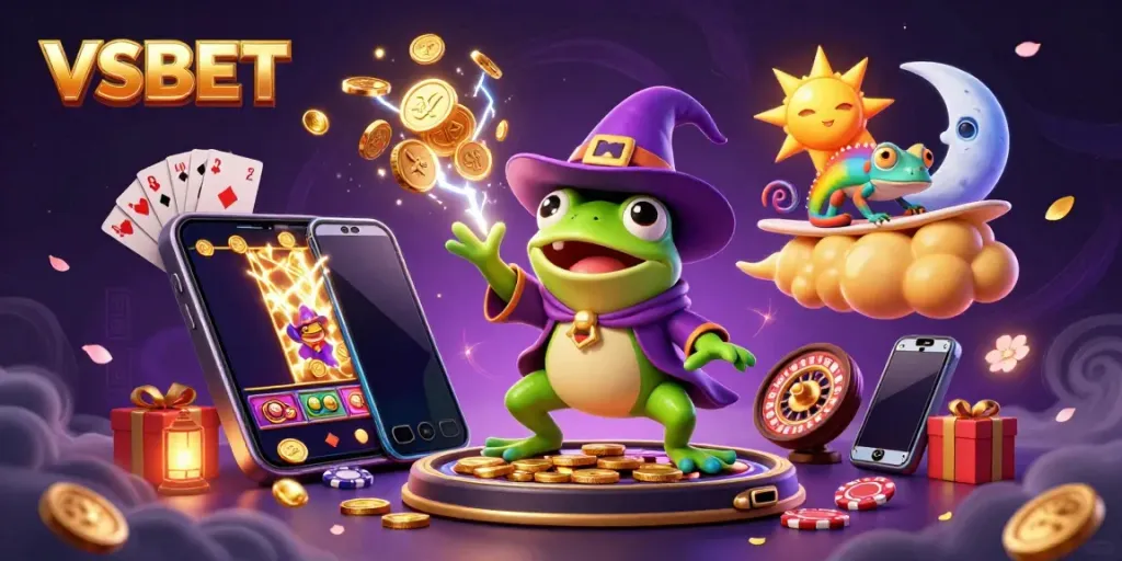 Cá cược tại VSBET với các hình ảnh sắc nét của chú ếch phù thủy tạo ra cơn bão vàng.
