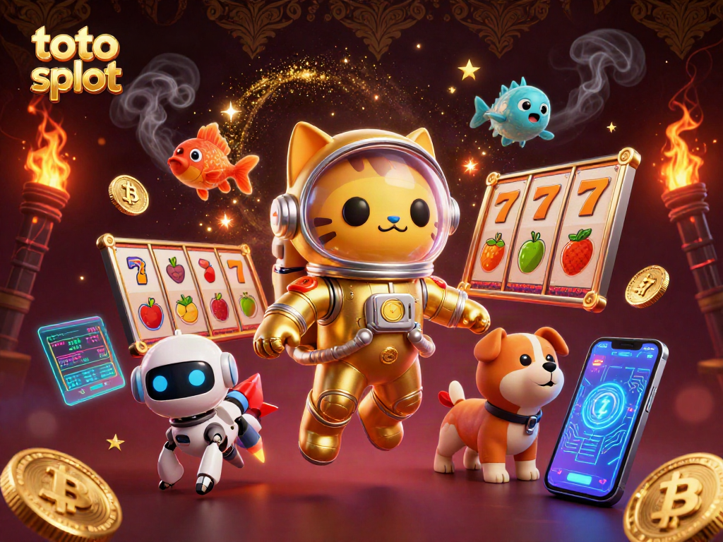Engage with the toto slot experience, featuring vibrant neon elements and a dynamic astronaut cat theme.