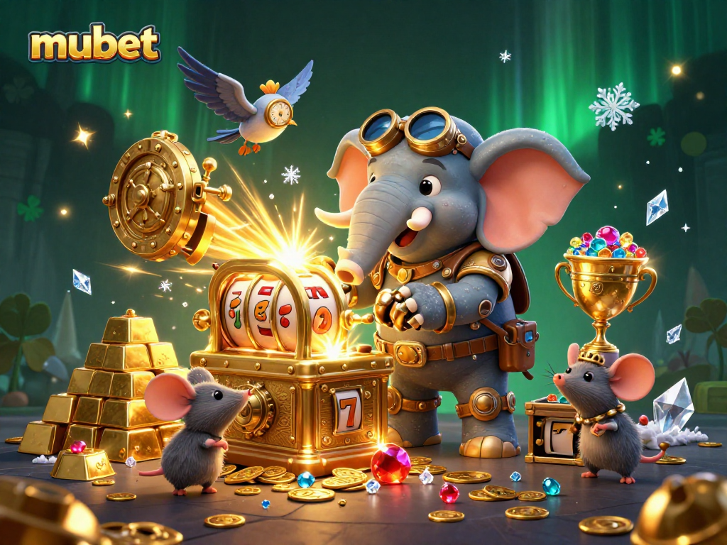 Engage with mubet's golden slot machine adventure led by a steampunk elephant engineer amidst treasures.