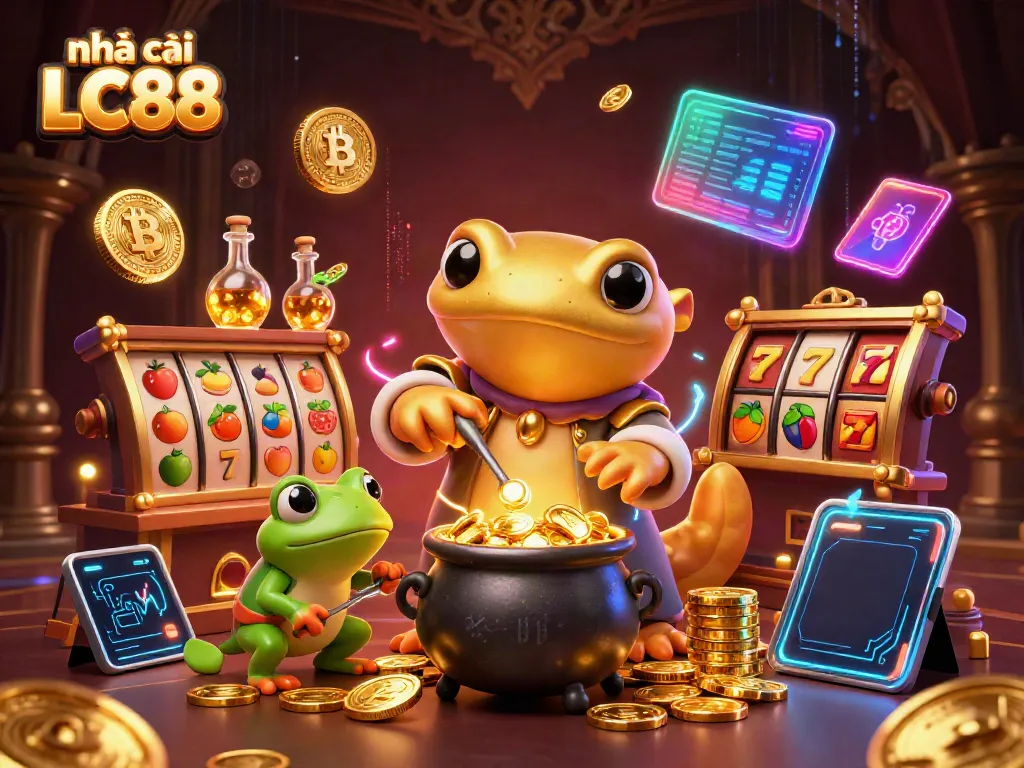 Experience the vibrant world of nhà cái LC88 with golden alchemists and immersive casino elements.