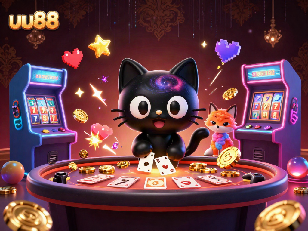 uu88 captures the excitement of casino gaming with a galactic theme featuring playful characters.