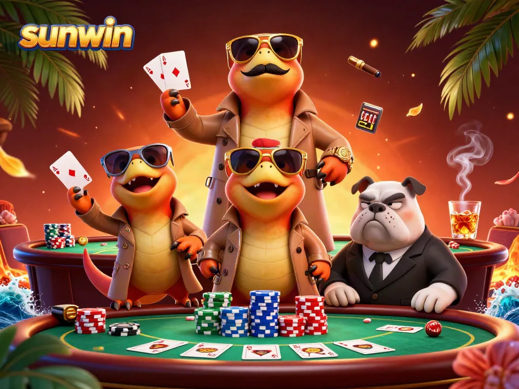 Experience exciting gameplay at sunwin with three raptors sneaking into a VIP casino lounge.