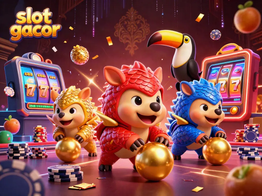 Engaging scene of rival pangolins competing in slot gacor games, showcasing dynamic casino elements.