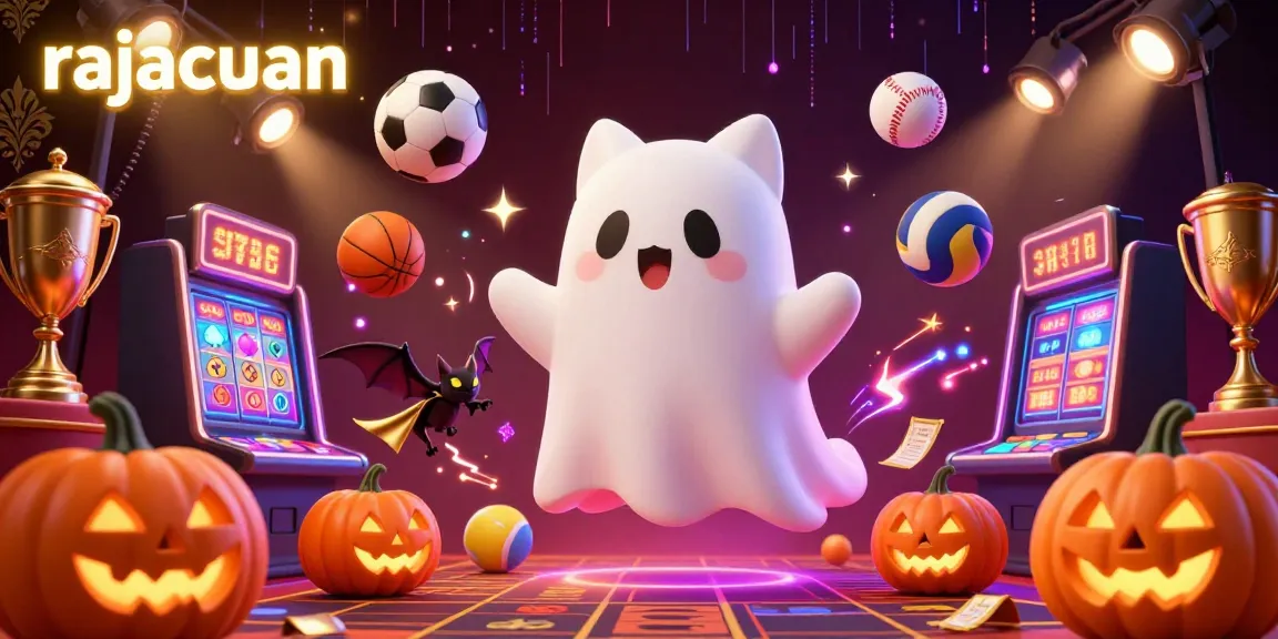 Engage in Sicbo Dice excitement with rajacuan's vibrant casino-themed 3D Halloween illustration featuring ghostly characters and dynamic elements.