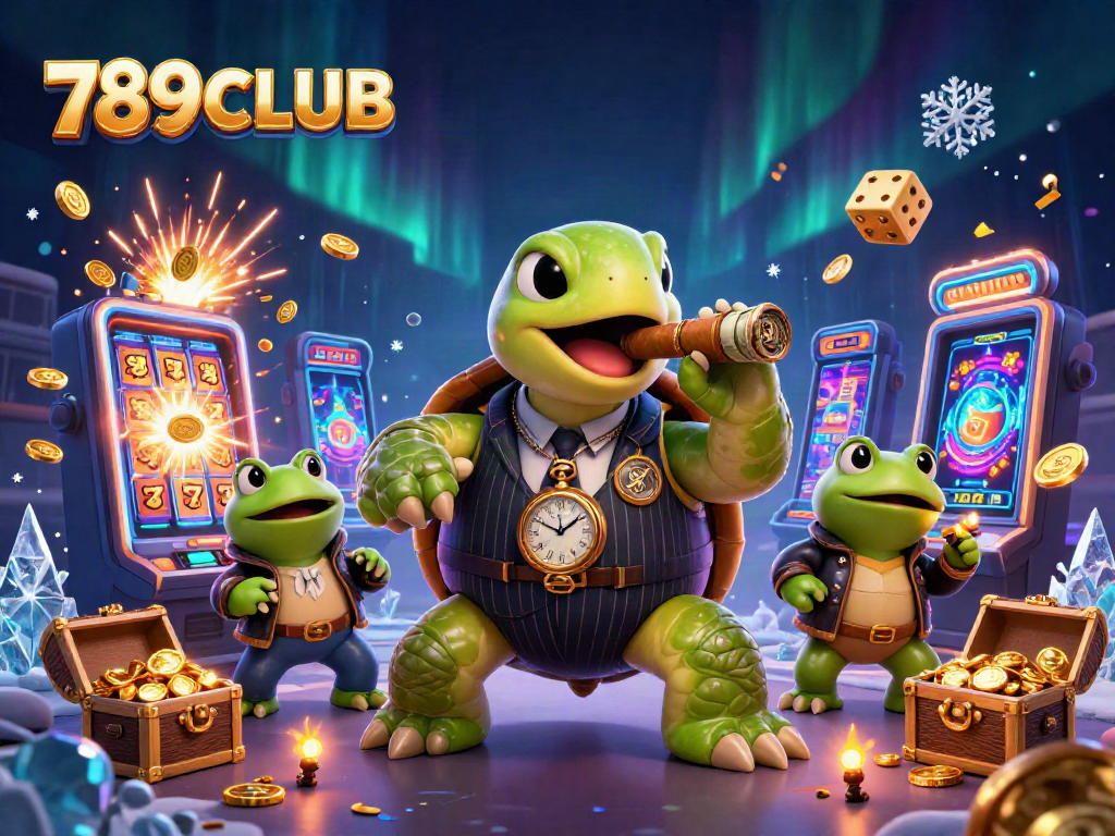 Experience high-stakes fun with 789CLUB's vibrant cartoon illustration of exciting casino elements.