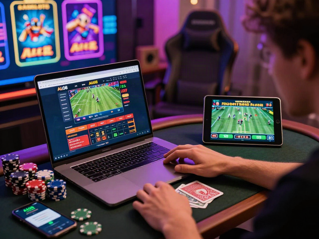 Exciting ALO8 online gambling scene with betting interface and props.