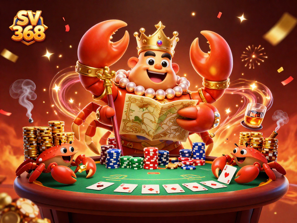 Experience the thrill of SV 368 as a golden crab emperor rules the casino scene with poker glory.