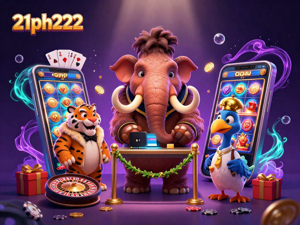 Engage with 21ph222 at a vibrant casino scene featuring unique characters and lively gaming elements.