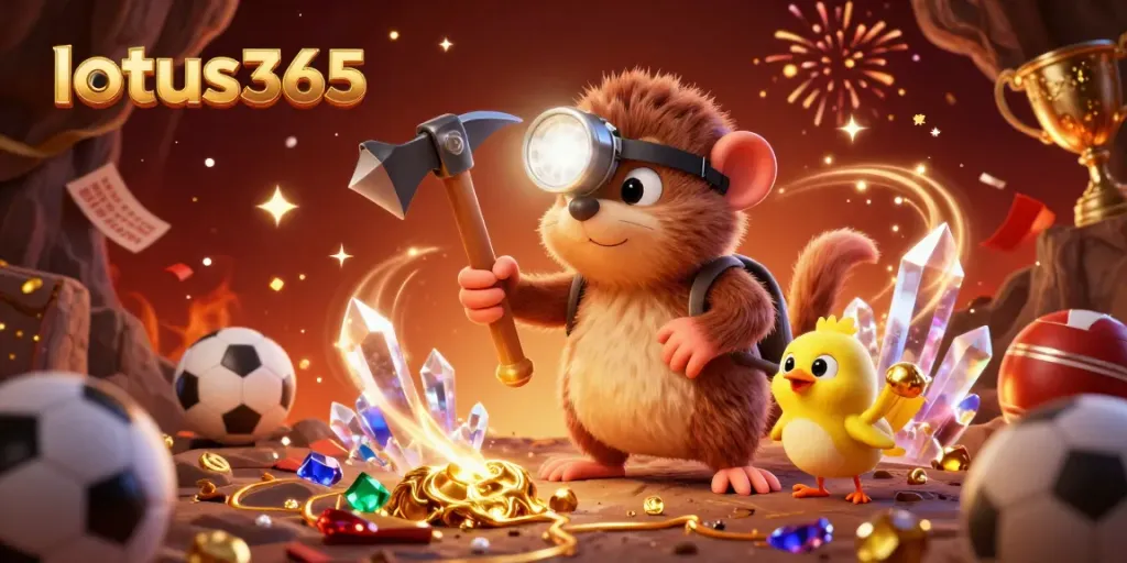 Experience thrilling sports betting with lotus365 as the treasure hunter mole and canary celebrate wins amidst explosive action.