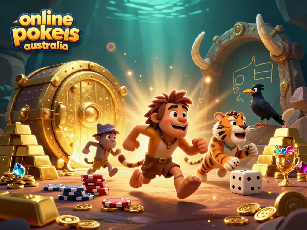 Engage in thrilling gameplay with online pokies Australia at this vibrant prehistoric casino scene.