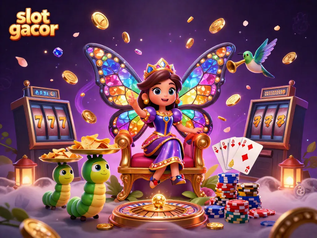 Engaging scene depicting the vibrant elements of slot gacor, with animated characters and casino details.