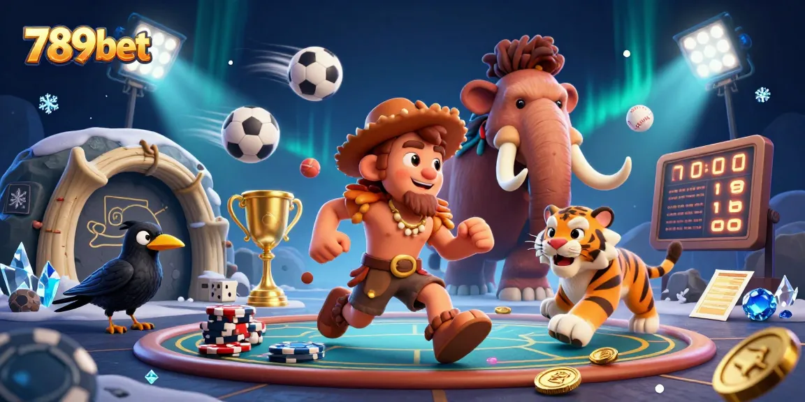 Bet on thrilling games with 789bet's vibrant casino illustration featuring a dynamic prehistoric scene.