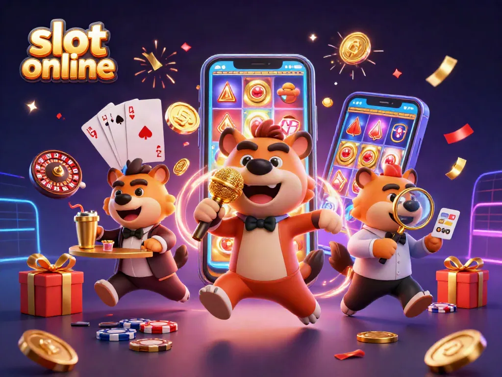 Experience thrilling slot online entertainment in a dynamic casino scene with hyena characters.