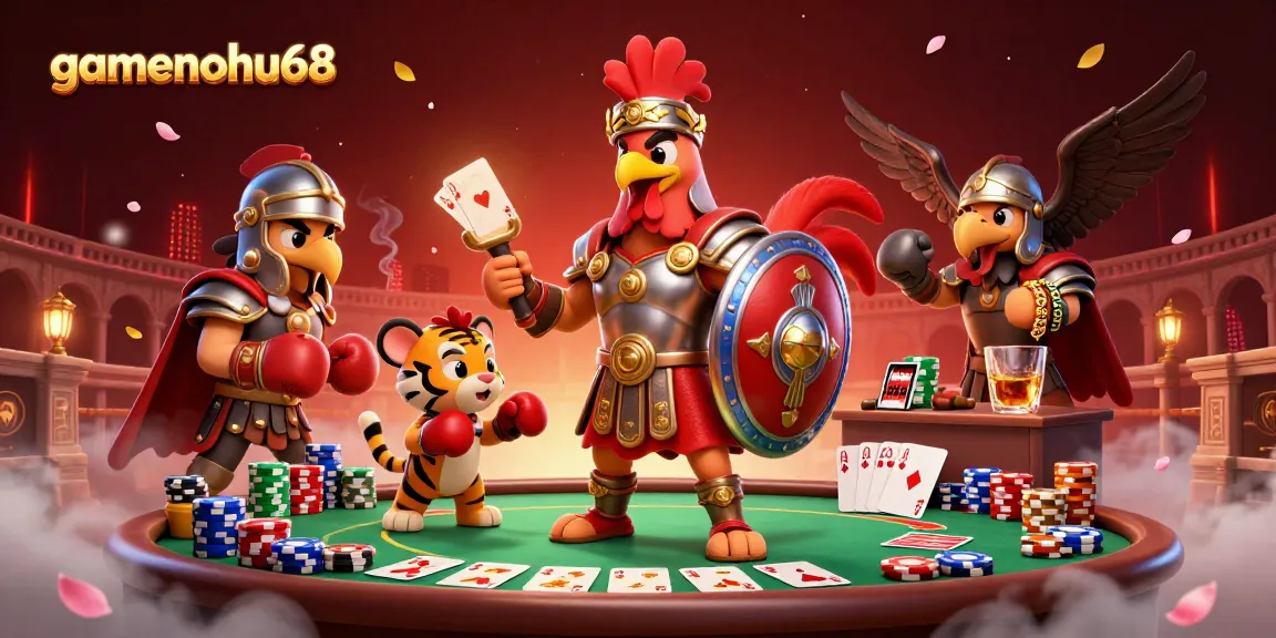 Experience thrilling poker action with gamenohu68 in a vibrant 3D casino scene.
