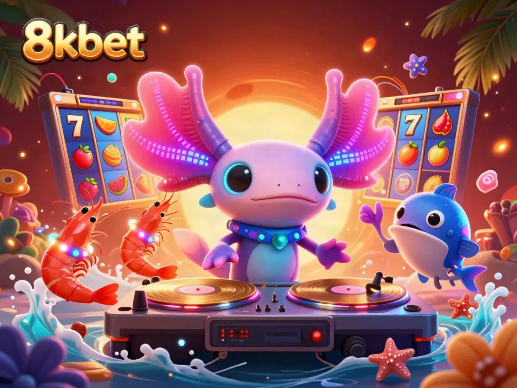Experience thrilling gaming with 8kbet featuring vibrant slot machines and a lively underwater DJ show.