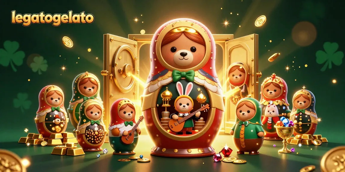 Experience legatogelato's vibrant casino scene with Matryoshka bears and gold treasures bursting forth.