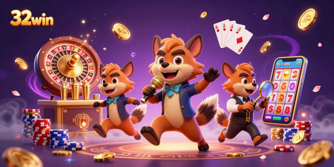 Experience the excitement of 32win with vibrant hyenas in a lively casino club illustration.