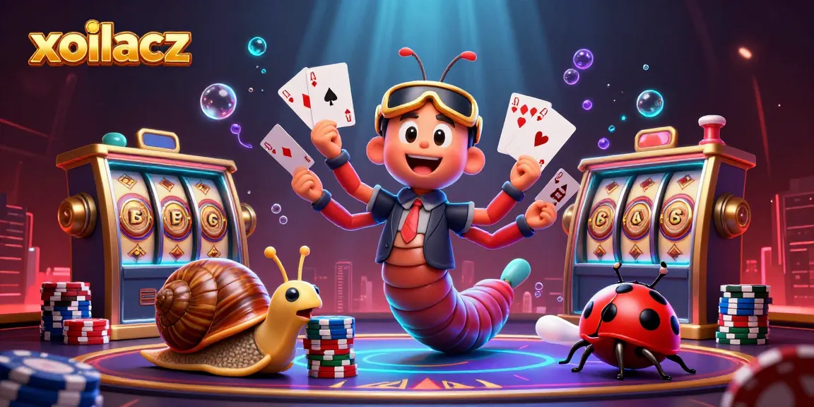Xoilacz engages players with a vibrant scene featuring cartoon characters in a lively casino atmosphere, showcasing dynamic gaming elements.