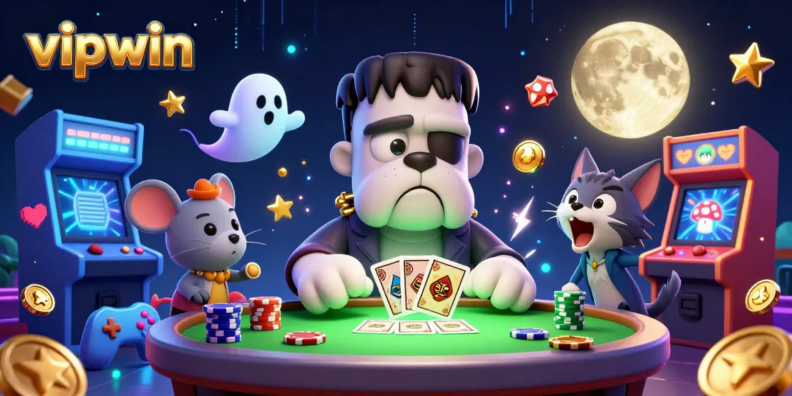 Experience thrilling winning potential at vipwin with a colorful 3D casino illustration showcasing fun characters.