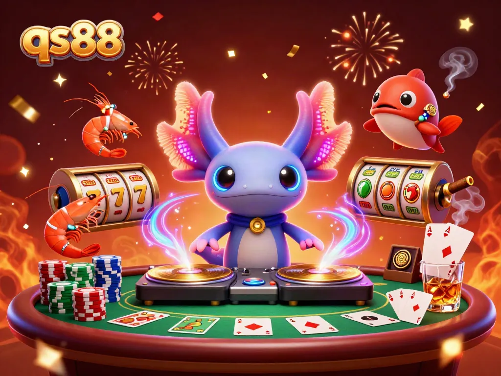Experience vibrant game action at qs88 with exciting slot reels and engaging casino characters.