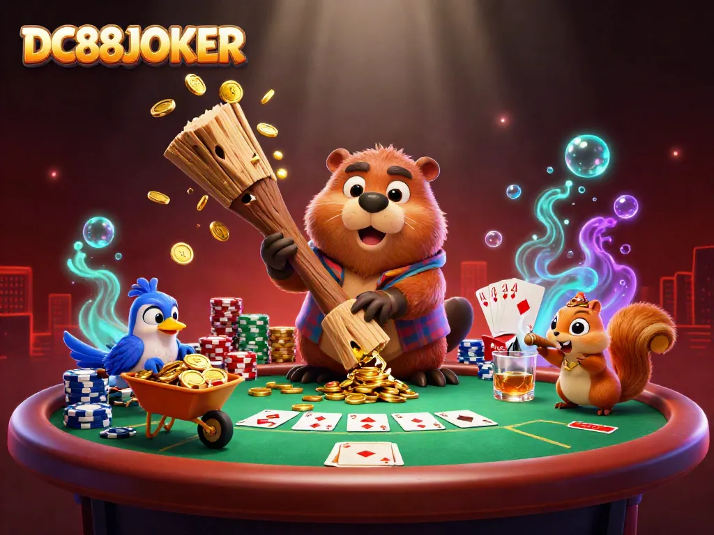 Experience thrilling gameplay with DC88JOKER and vibrant 3D cartoon scene full of gambling elements.
