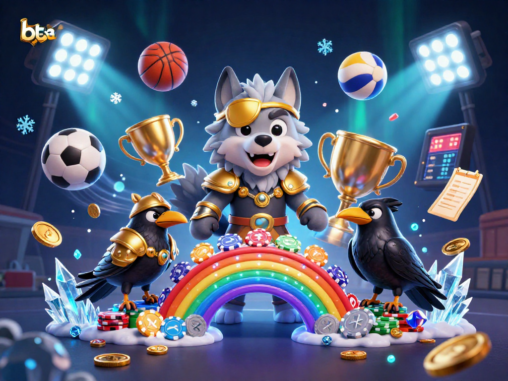 Experience thrills at betya's casino with Odin and ravens amidst dynamic sports elements.