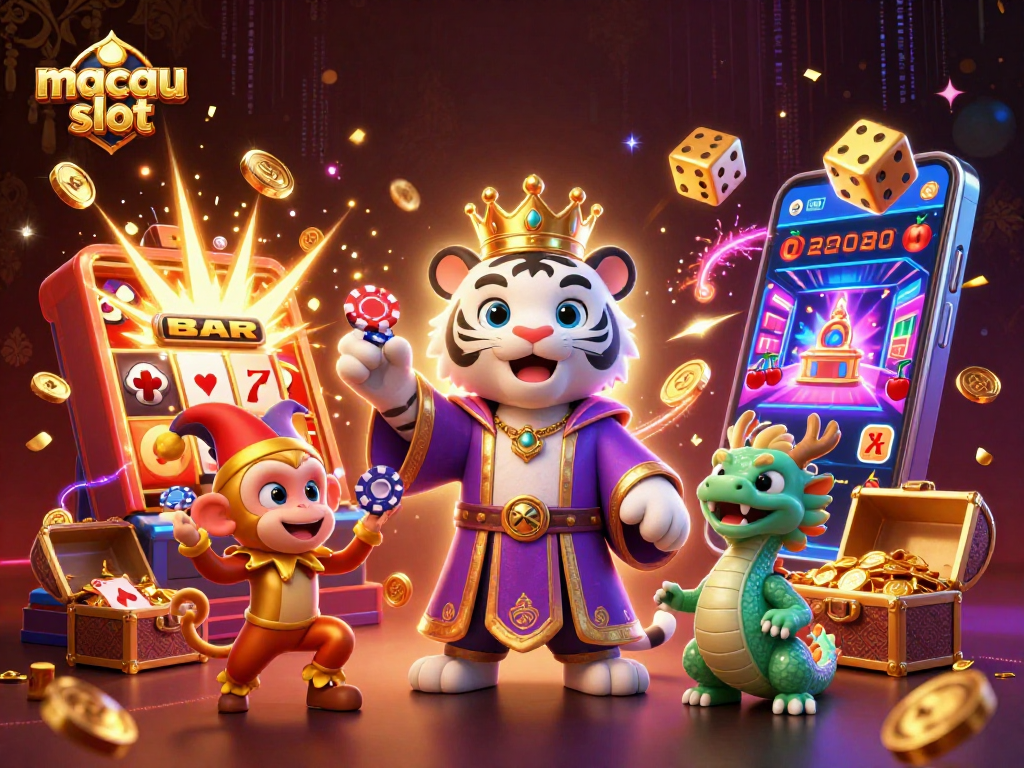 Mesin slot macau memicu ledakan jackpot dengan karakter yang menonjol penuh warna.