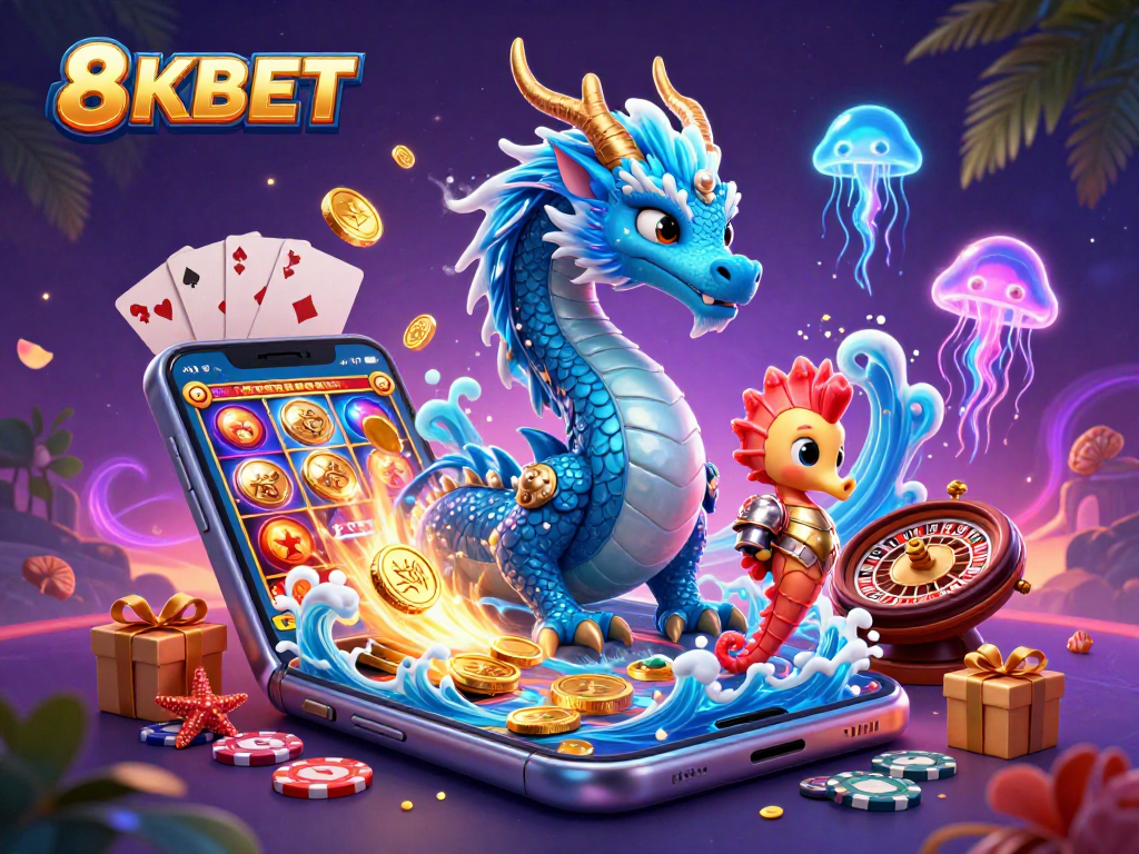 Experience thrilling gaming at 8KBET with a vibrant casino-themed underwater scene.