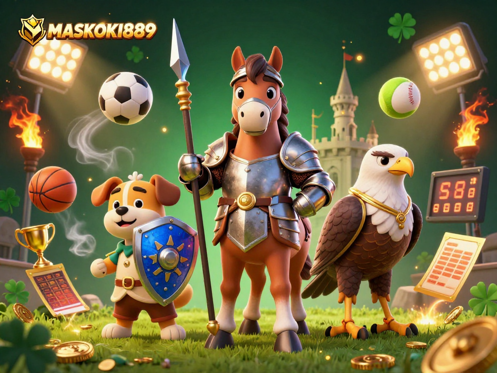 Engage with MASKOKI889 by playing dynamic sports betting games featuring knights and animated prizes.