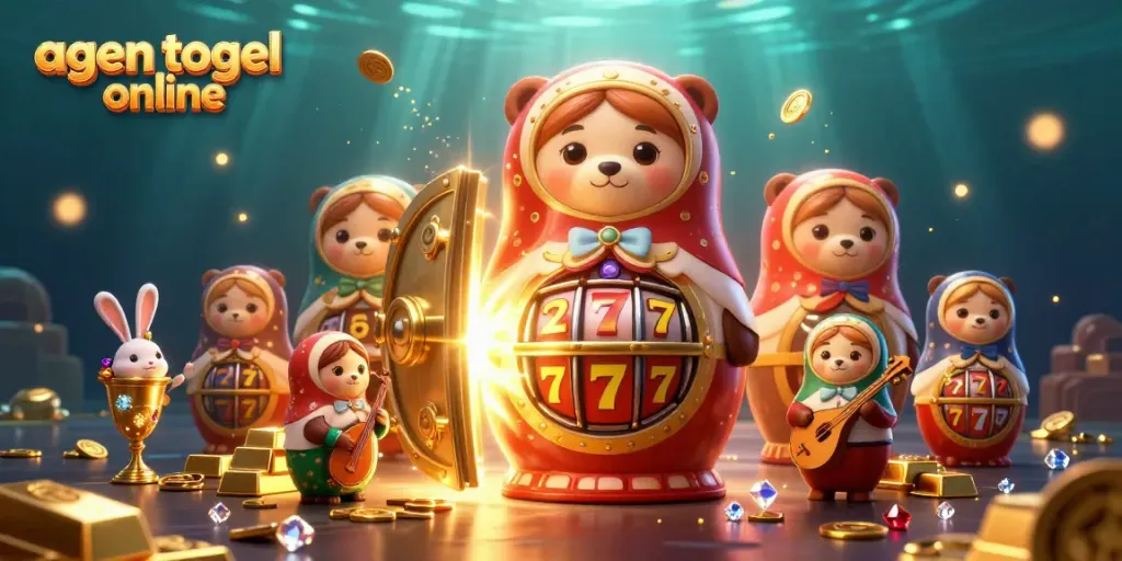 Experience engaging gameplay on agen togel online with vibrant 3D cartoon characters and casino elements.