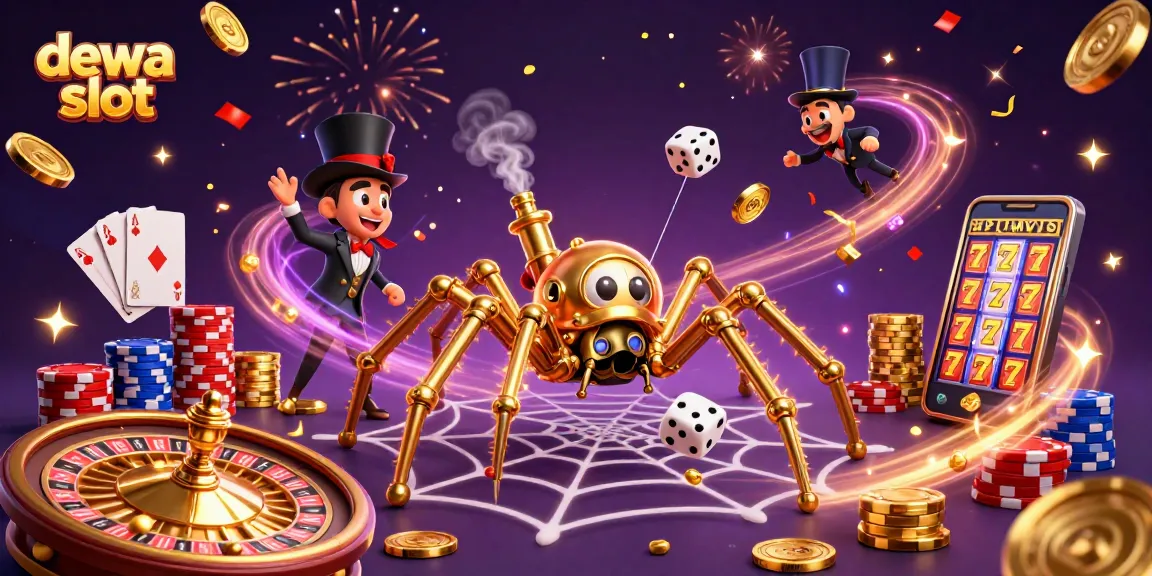 Experience the thrill with dewa slot's vibrant 3D steampunk casino illustration featuring golden fortune.