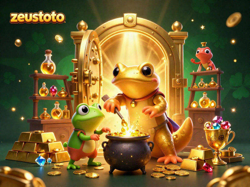 Experience zeustoto with a dazzling alchemist as gold coins cascade in this vibrant casino illustration.