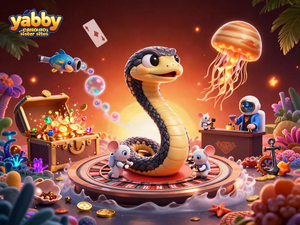 Bet on yabby casino sister sites in a vibrant cosmic casino scene with lively characters.