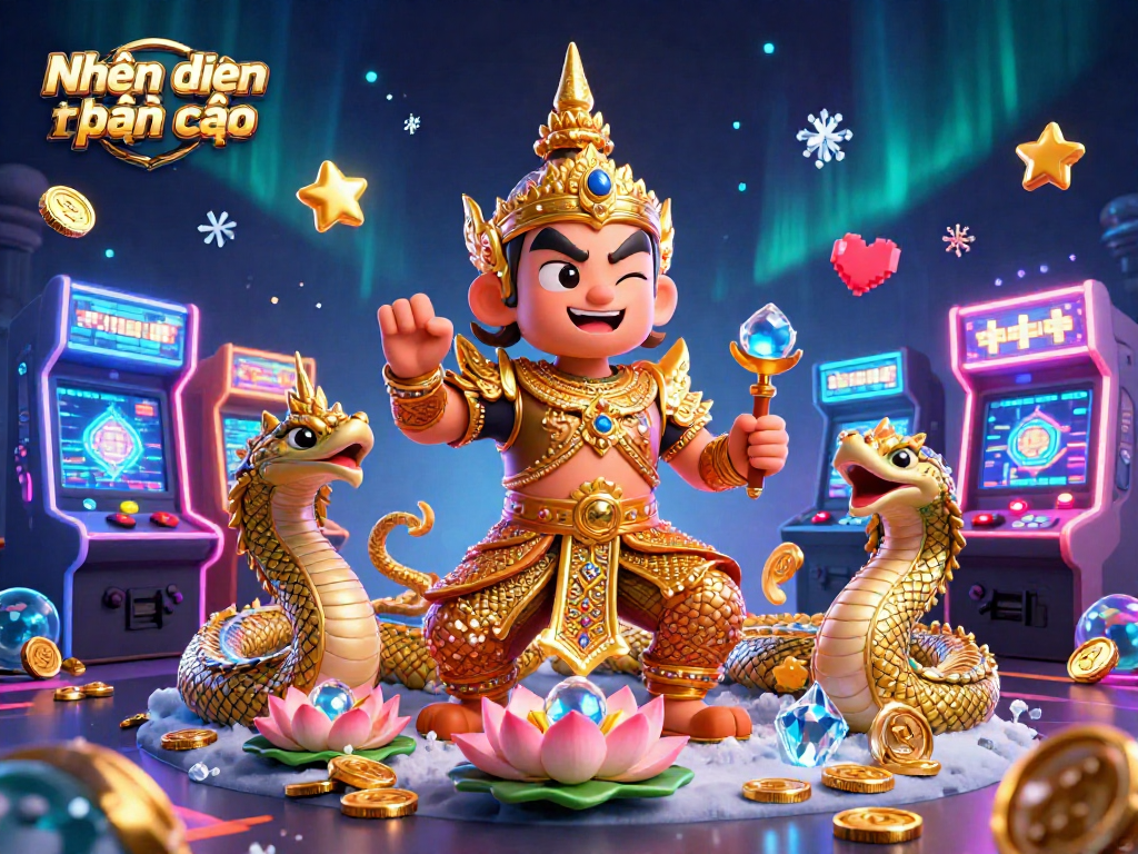 Engage with Nhận định kèo nhà cái through this vibrant casino-themed illustration showcasing festive characters and gaming elements.