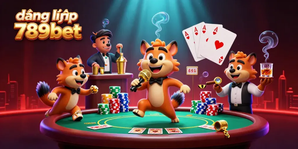 Experience the excitement of gaming at đăng nhập 789bet with vibrant cartoon hyenas in a casino scene.