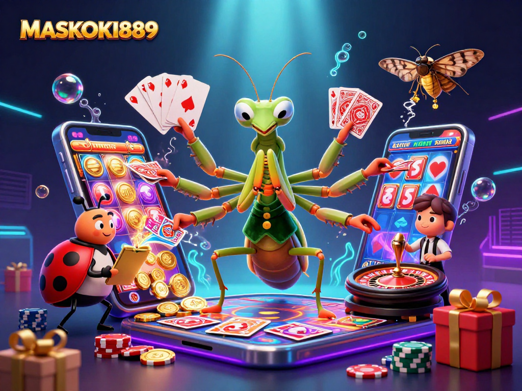 Experience the excitement at MASKOKI889 with dynamic casino gameplay and festive visuals.