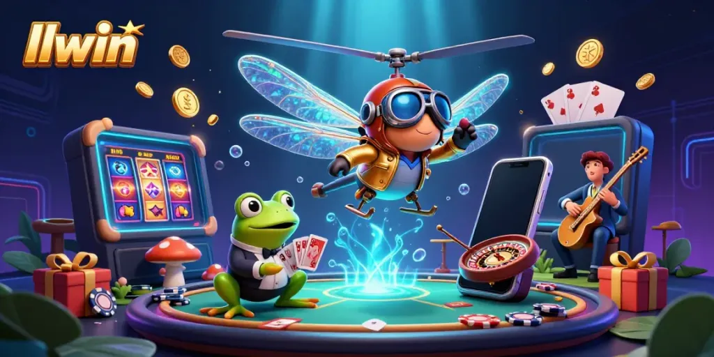Experience exciting gaming adventures at llwin with a vibrant casino setting featuring playful characters and dynamic gaming elements.
