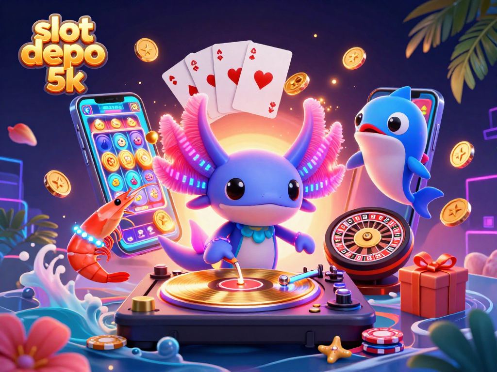 Win big with slot depo 5k as vibrant characters showcase dynamic gameplay with casino elements.