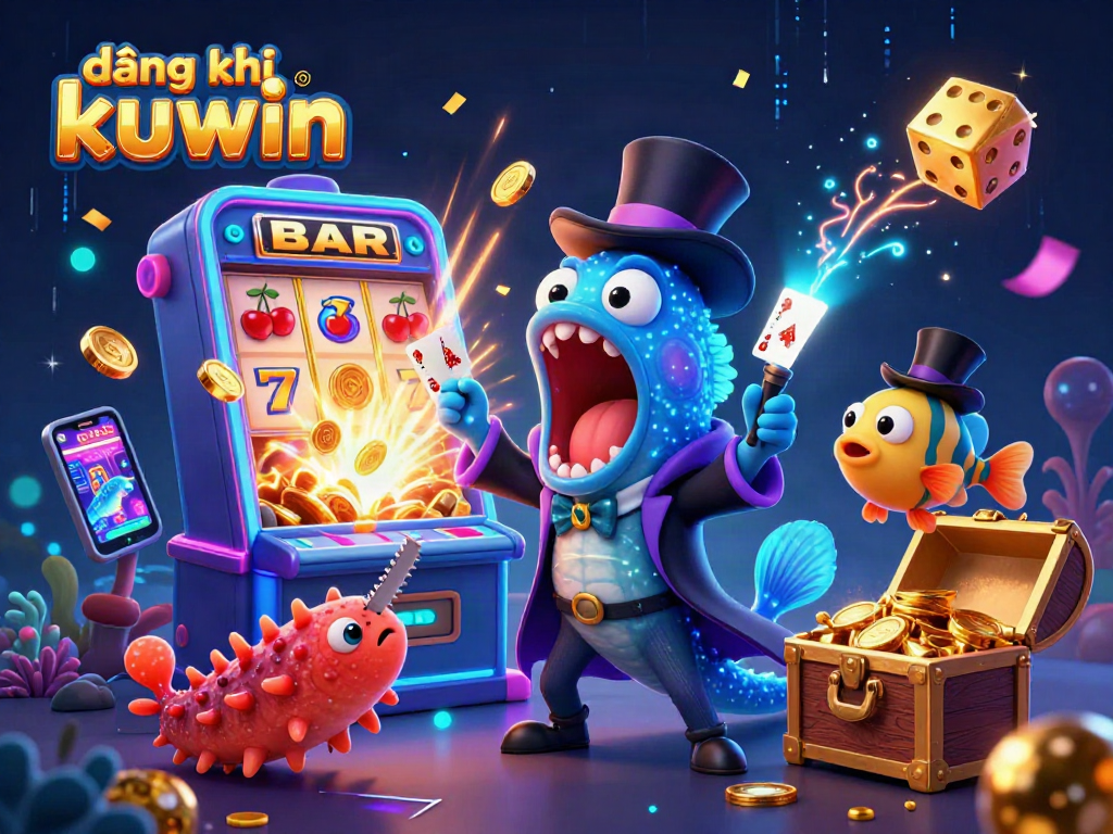 Join the excitement of đăng ký kuwin with card tricks and magical casino wins in a vibrant scene.