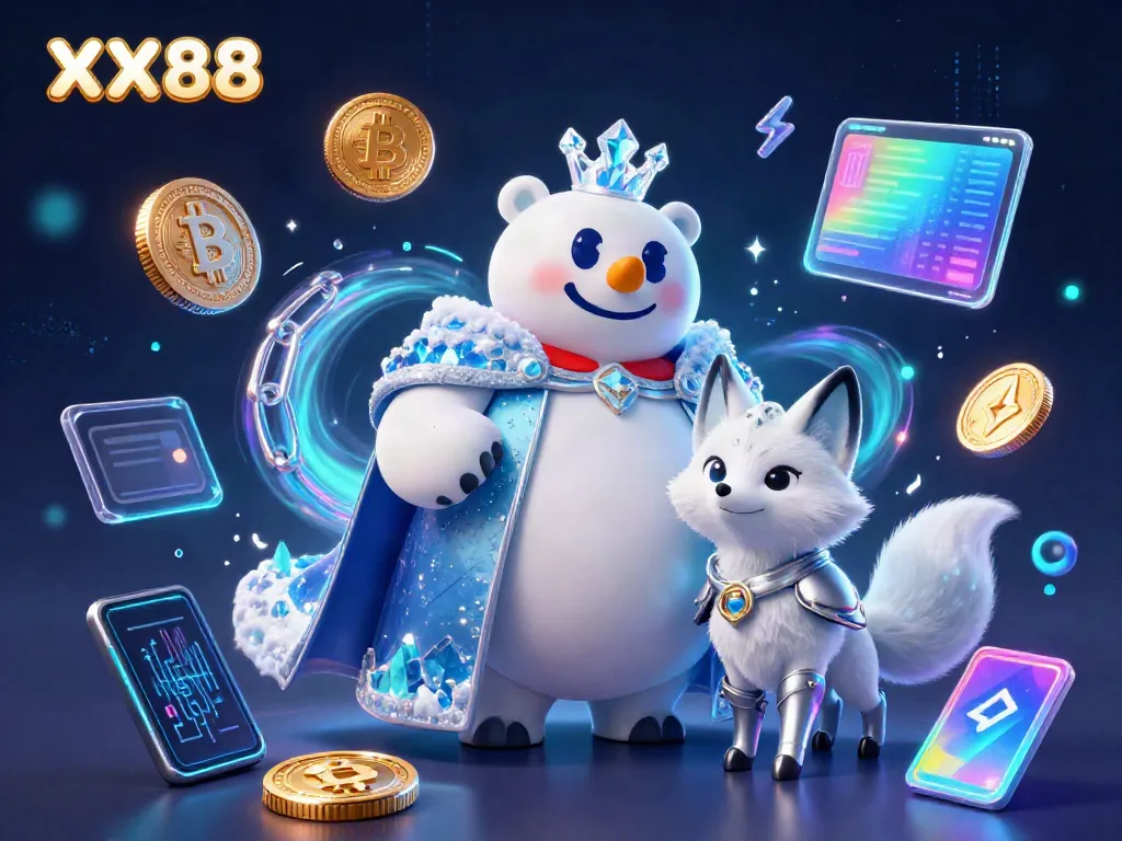 Experience excitement at XX88 with the ice king polar bear and snow fox immersed in a vibrant digital casino.