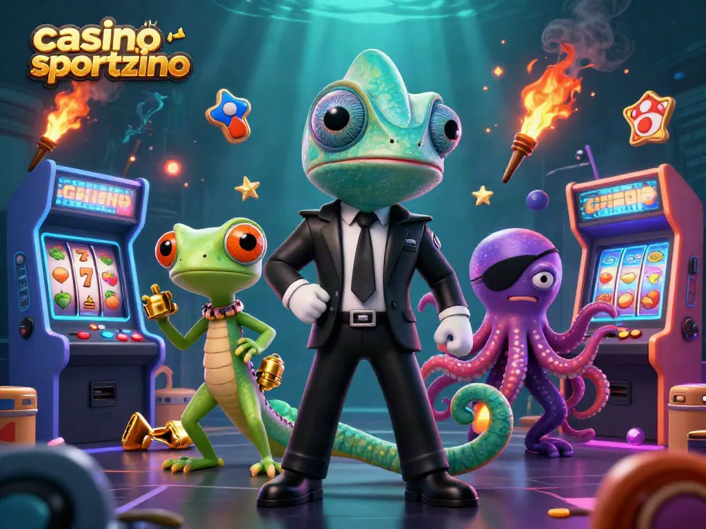 Experience vibrant gaming action at a casino like Sportzino with colorful games and dynamic characters.