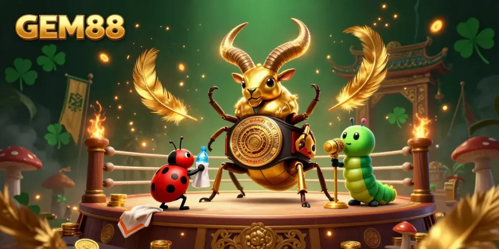 Experience the excitement of GEM88 with a vibrant 3D casino scene featuring dynamic characters and immersive gambling elements.