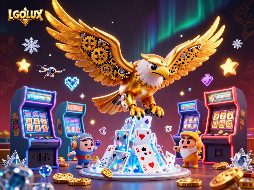 Witness the LGOLUX golden eagle soaring through dynamic casino gameplay.