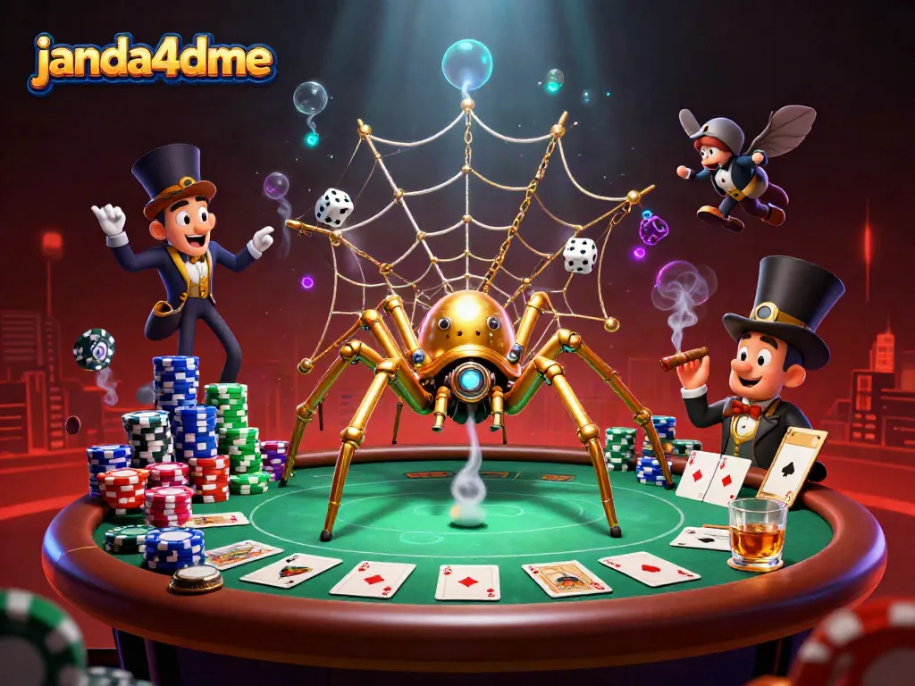 Menggoda pemain dengan janda4dme yang menampilkan laba-laba emas steampunk dan elemen poker yang dinamis.