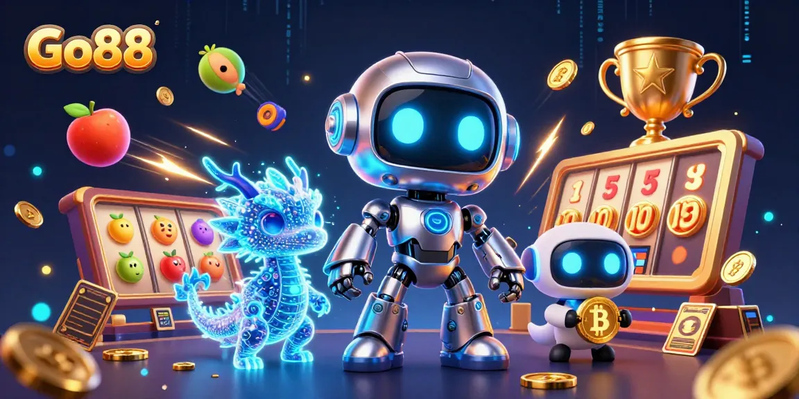 Experience thrilling slots with Go88's vibrant 3D casino illustration featuring dynamic elements.